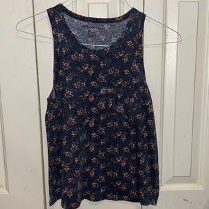 American Eagle navy tank top with red flowers and front pocket size: extra small